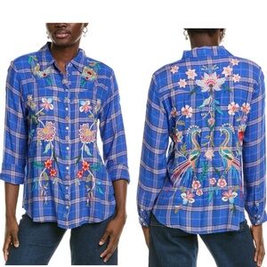 NWT Johnny Was Western Snap front embroidered bohemian vintage floral shirt XL
